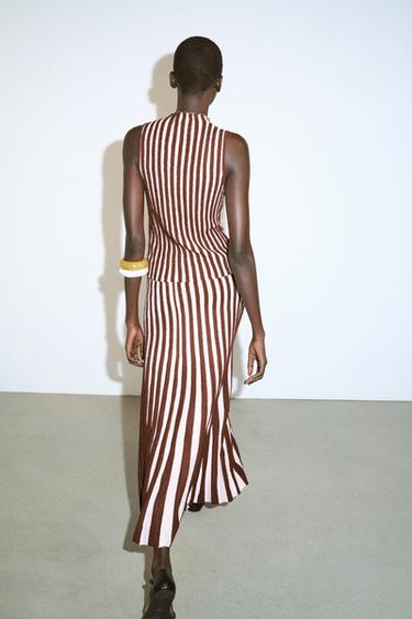 TEXTURED STRIPED PLEATED SKIRT - Brown Stripes by Zara - Image 3