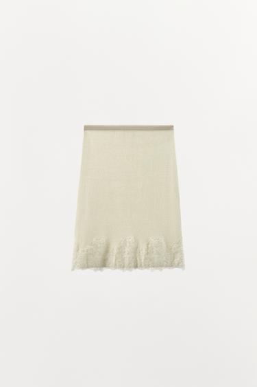 EMBROIDERED LACE KNIT MIDI SKIRT - Ecru by Zara - Image 8