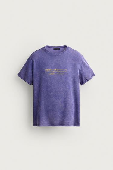 WASHED PRINT KNIT T-SHIRT - Purple by Zara