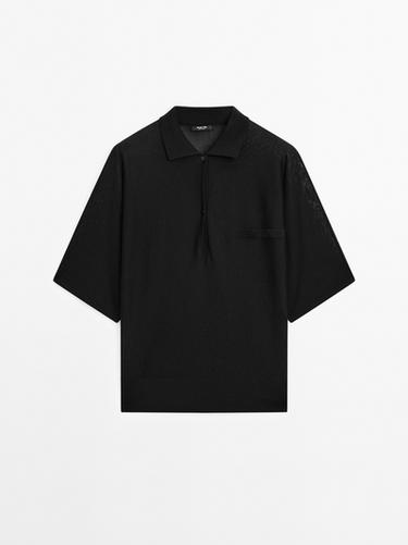 Zara Knit polo shirt with batwing sleeves - Black