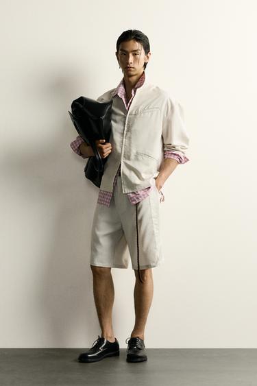 QUẦN SHORT DÁNG RELAXED FIT MỀM MẠI CÓ ĐƯỜNG MAY NỔI - Màu trắng ngà từ Zara - Hình ảnh 0