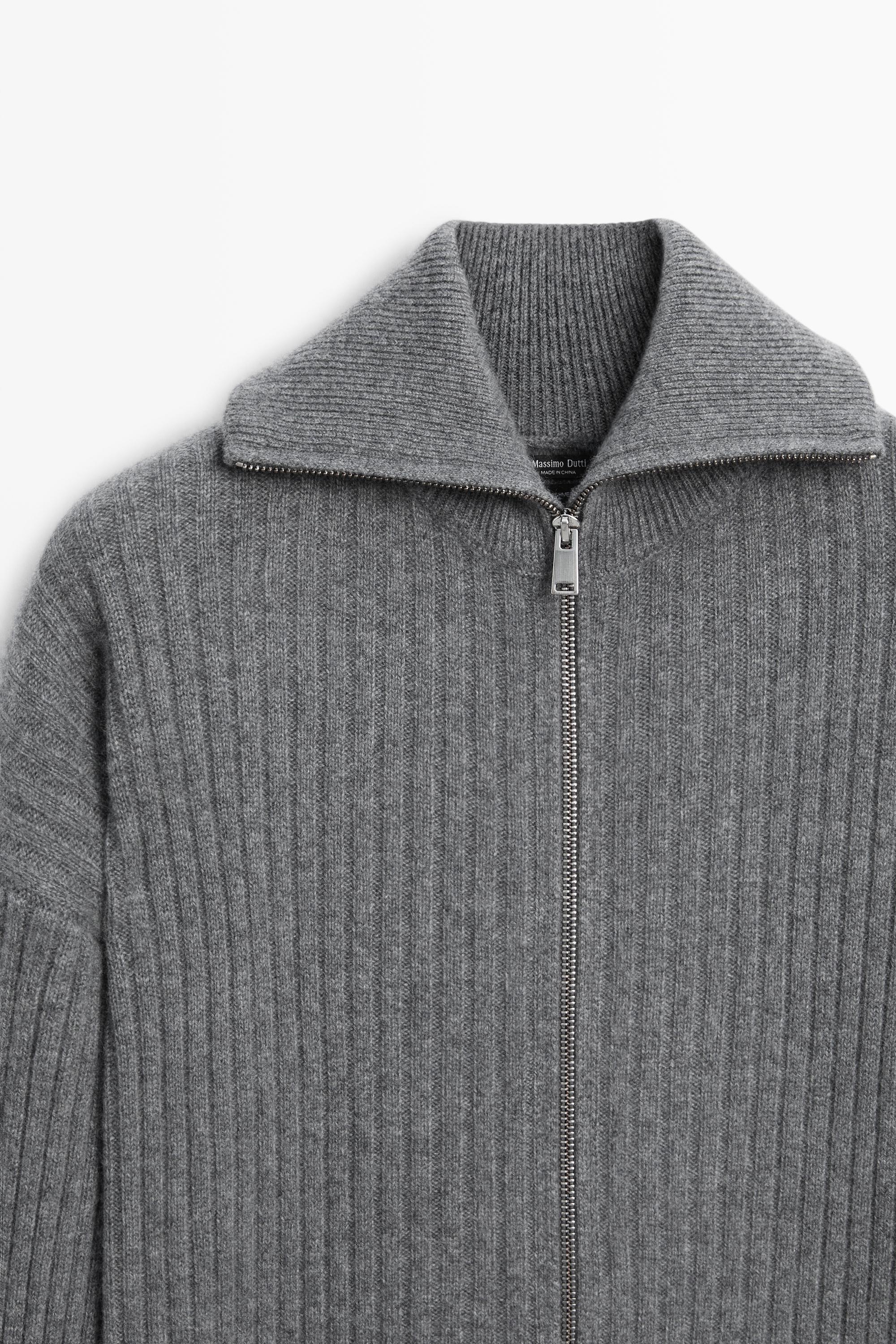 Cardigan en maille côtelée 100 % cachemire