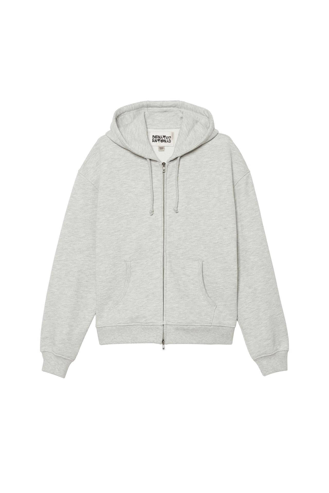 CROPPED FIT ZIPPER HOODIE SWEATSHIRT — Gray marl