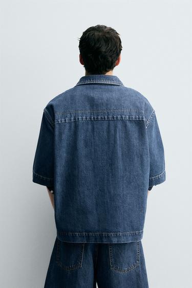 CHEMISE EN DENIM À MANCHES COURTES - Bleu de Zara - Image 2