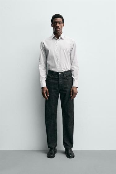 قميص سهل العناية - Brown Stripes by Zara