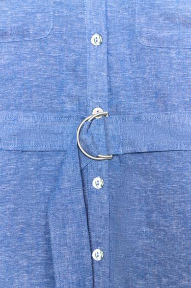 ROBE MI-LONGUE EN LIN AVEC CEINTURE - Bleu de Zara - Image 4