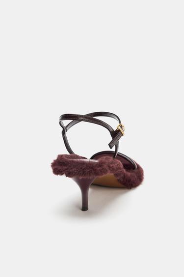 SANDALES À TALONS ET SEMELLE À EFFET FOURRURE - Bordeaux de Zara - Image 5