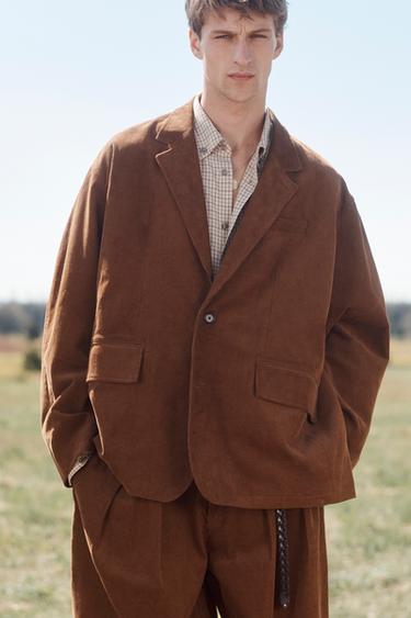 LIMITED EDITION RELAXED FIT CORDUROY SUIT BLAZER - Brown by Zara - Image 1