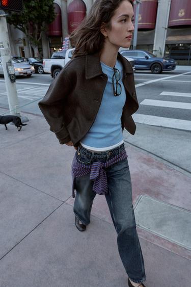 CROPPED WOOL COAT - Dark brown by Zara