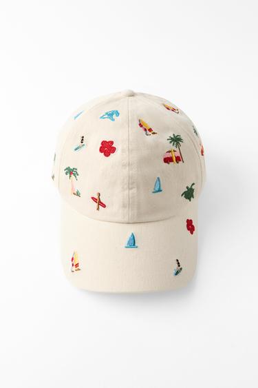 KAPELË PAMBUKU 100% ME QËNDISJE VERE - Ngjyrë natyrale nga Zara