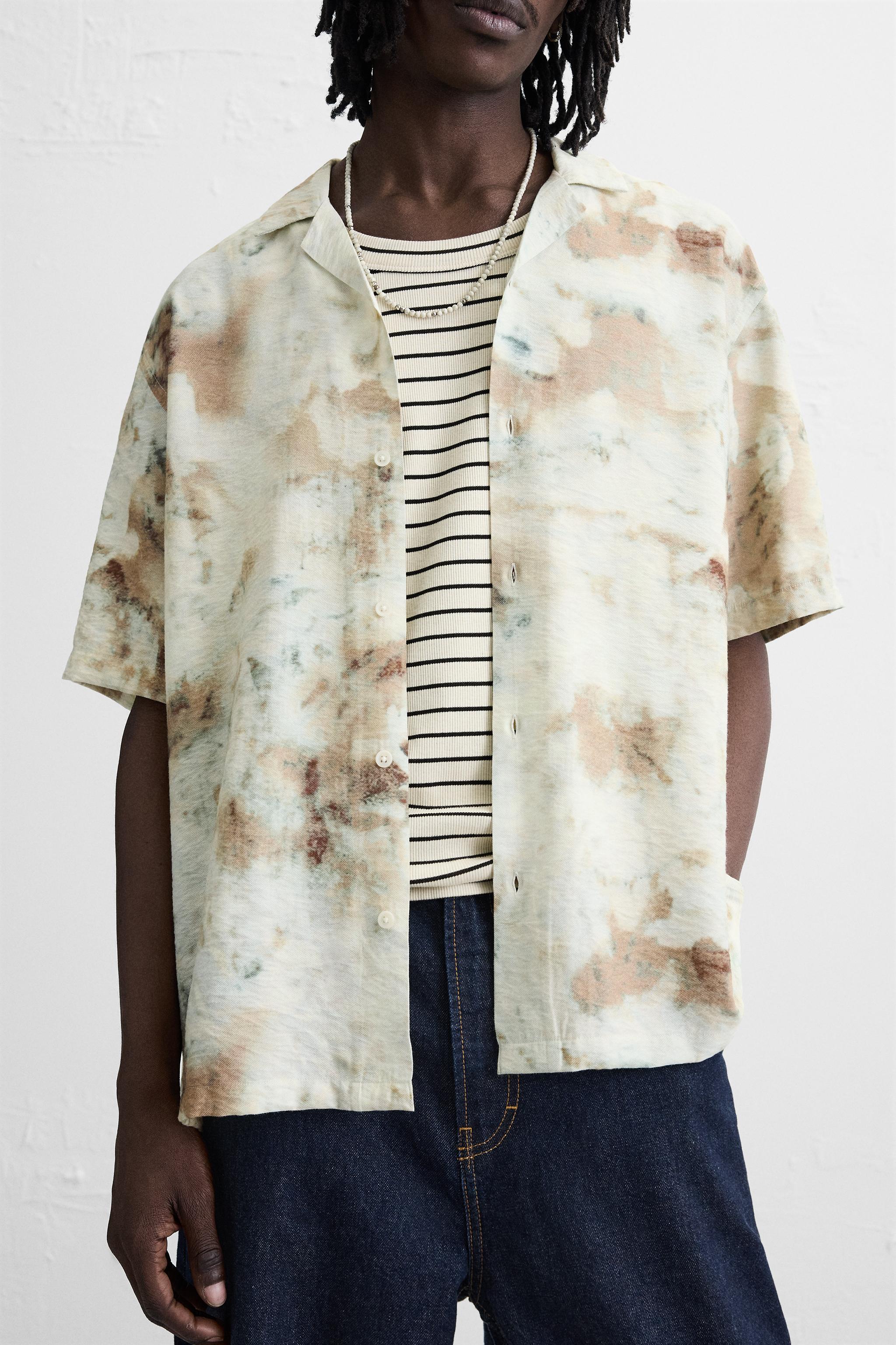 【ZARA】アブストラクト プリント シャツ 7545/499/920 アブストラクト プリント シャツ - ブルーイッシュ | ZARA Japan