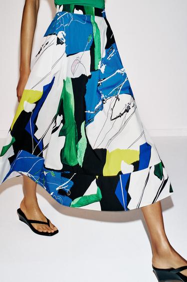 СПІДНИЦЯ МІДІ З ПРИНТОМ ТА СКЛАДКАМИ - Багатокольоровий Zara