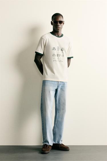 CONTRAST PRINT RIBBED T-SHIRT - Oyster-white by Zara - Image 0
