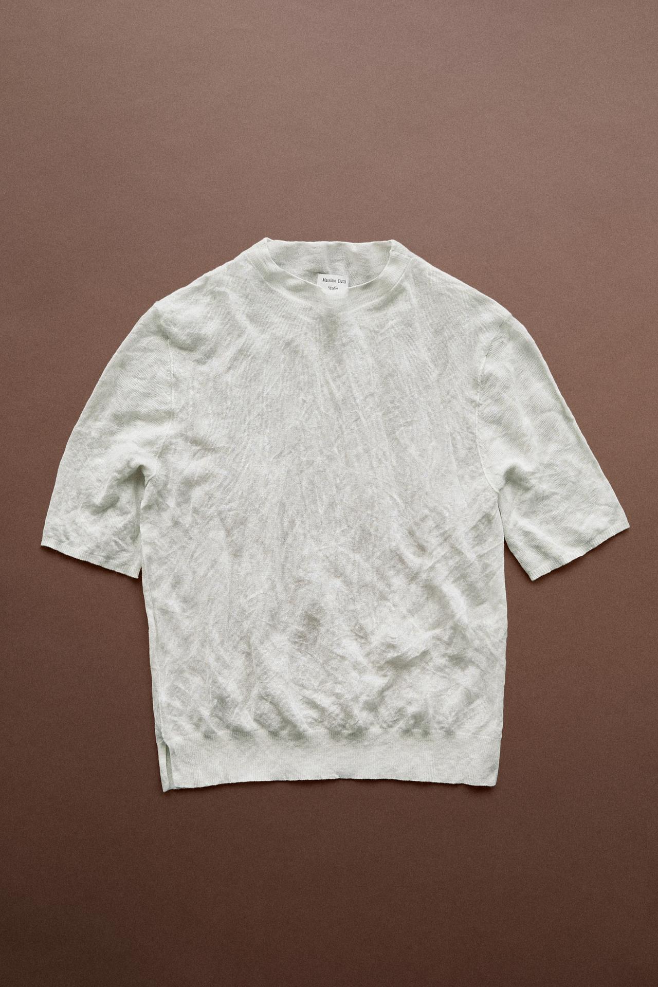 Short sleeve fine knit sweater - STUDIO — Aged silver