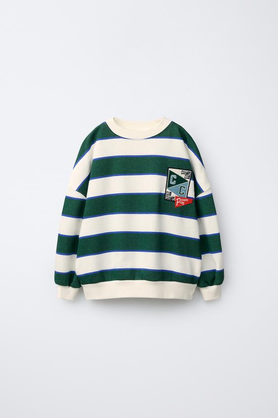 SUDADERA RAYAS PARCHE - Verde / Crudo de Zara - Imagen 0