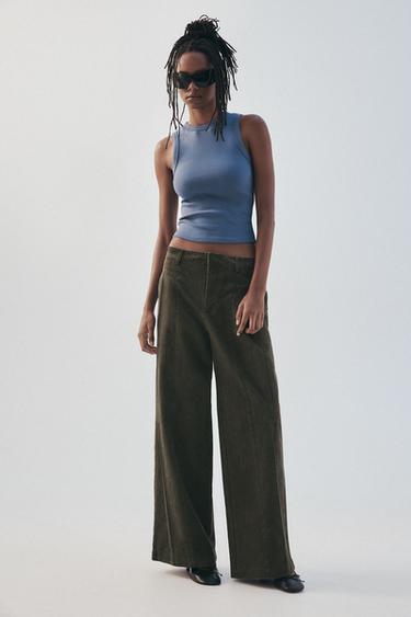 WASHED-EFFECT PLEATED TROUSERS - Dark khaki by Zara