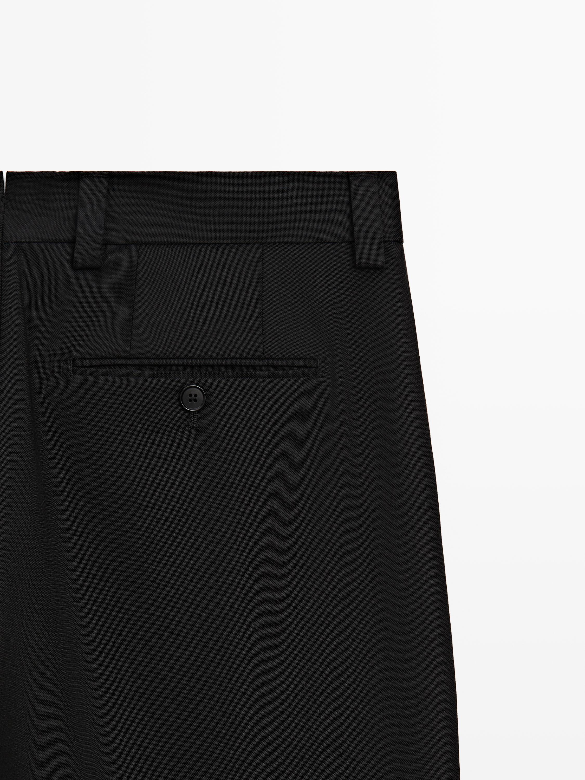 Three-ply wool barrel fit trousers