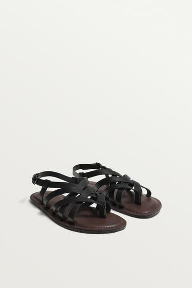 LEATHER STRAPPY SANDALS - Black by Zara