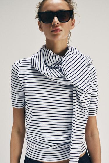 STRIPED SHORT SLEEVE KNIT JUMPER - striped by Zara