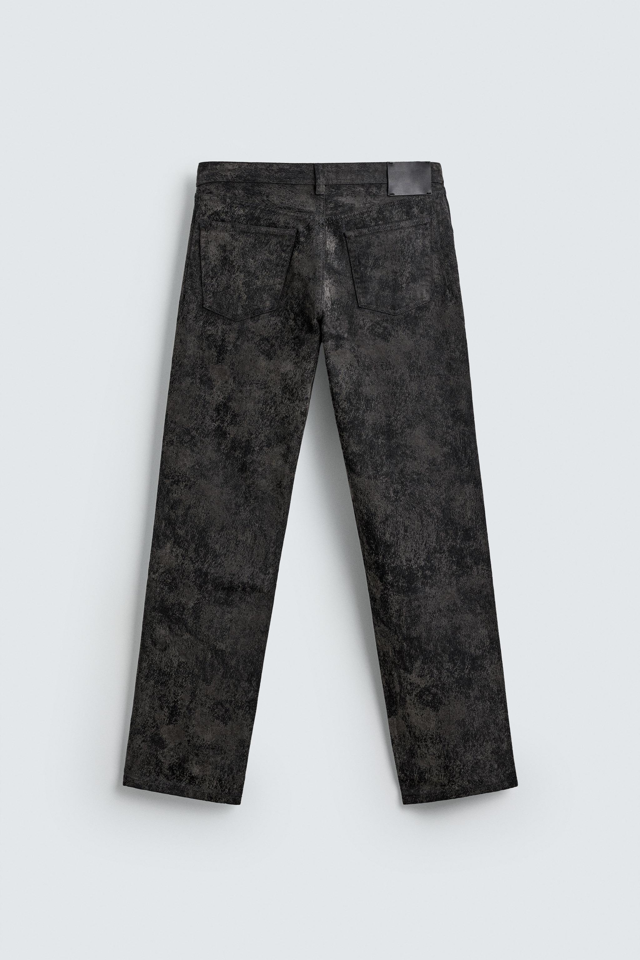 ストレートフィットジャカード抽象柄デニムパンツ - ブラック | ZARA 