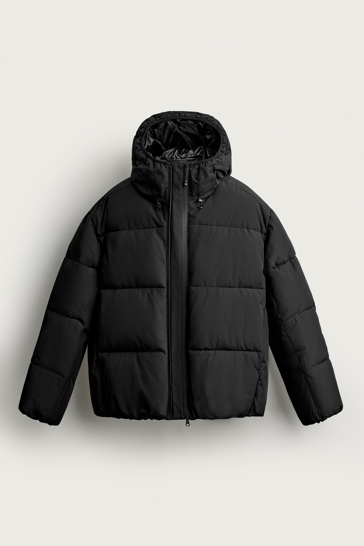 Мужская куртка Zara Relaxed Fit Padded Hoodie Jacket, цвет: Чёрный — фото 8