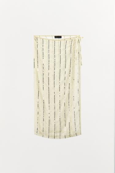 JUPE PARÉO À SEQUINS - Jaune clair de Zara - Image 4