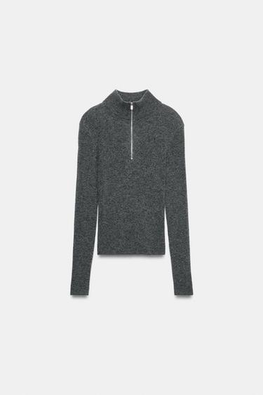 PULL 100 % LAINE À ZIP - Gris moyen de Zara - Image 5