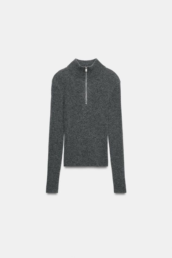 100% WOOL ZIP-UP JUMPER - Mid-grey by Zara - Image 3