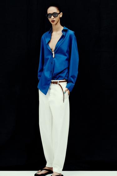 Zara BRAIDED BELT CHINO PANTS - Ecru