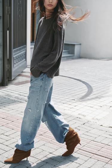 Zara 中腰 TRF BAGGY 破損牛仔褲 - 淡藍色