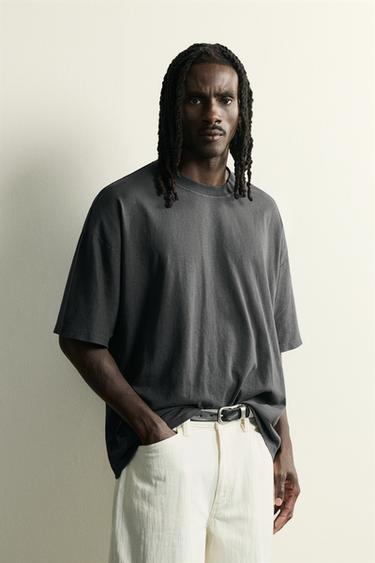 BASIC WASHED RELAXED FIT T-SHIRT - Dark anthracite by Zara
