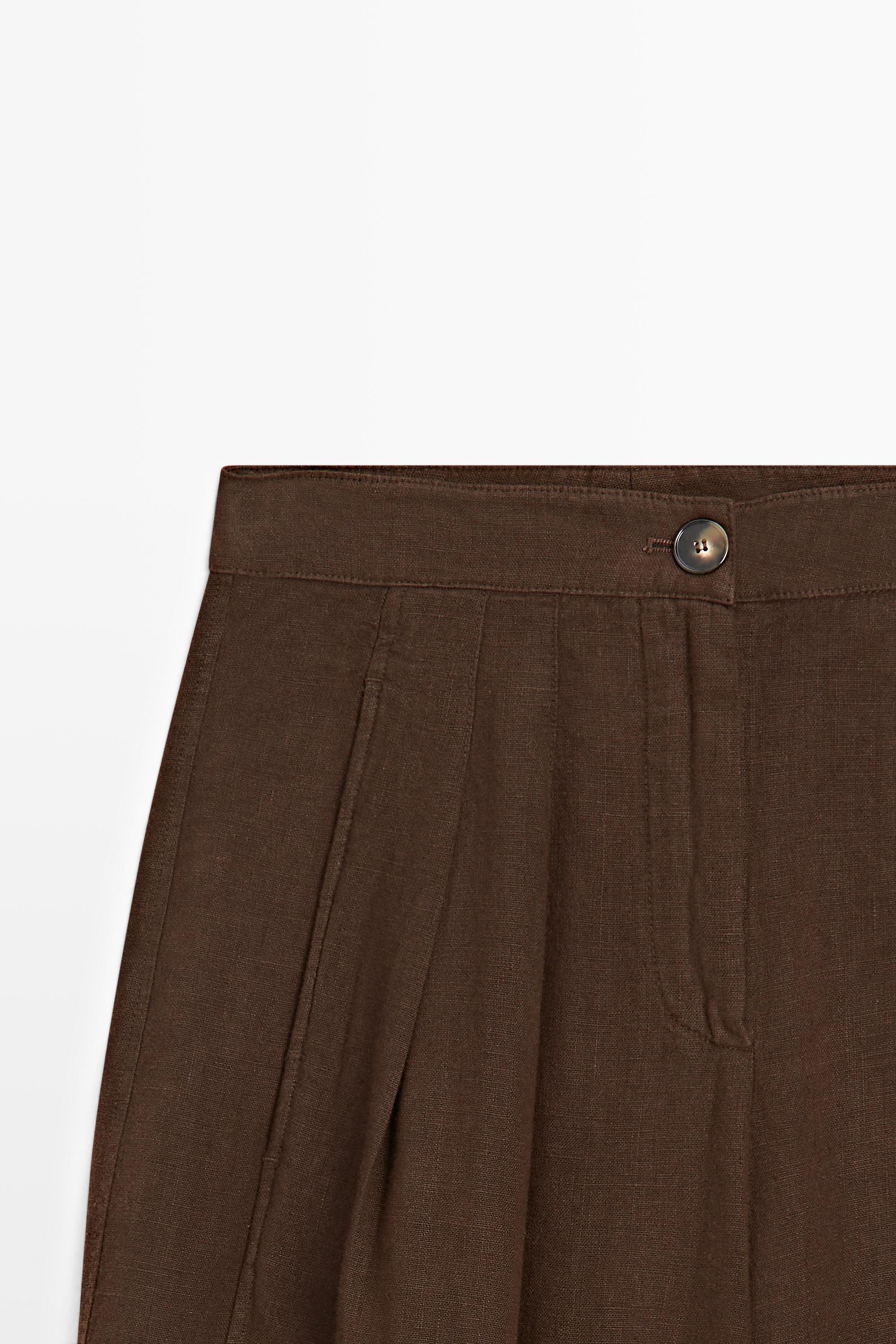 100% linen wide-leg pleated trousers