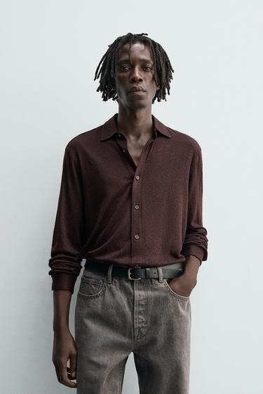 TEXTURED JACQUARD SHIRT - Dark burgundy by Zara