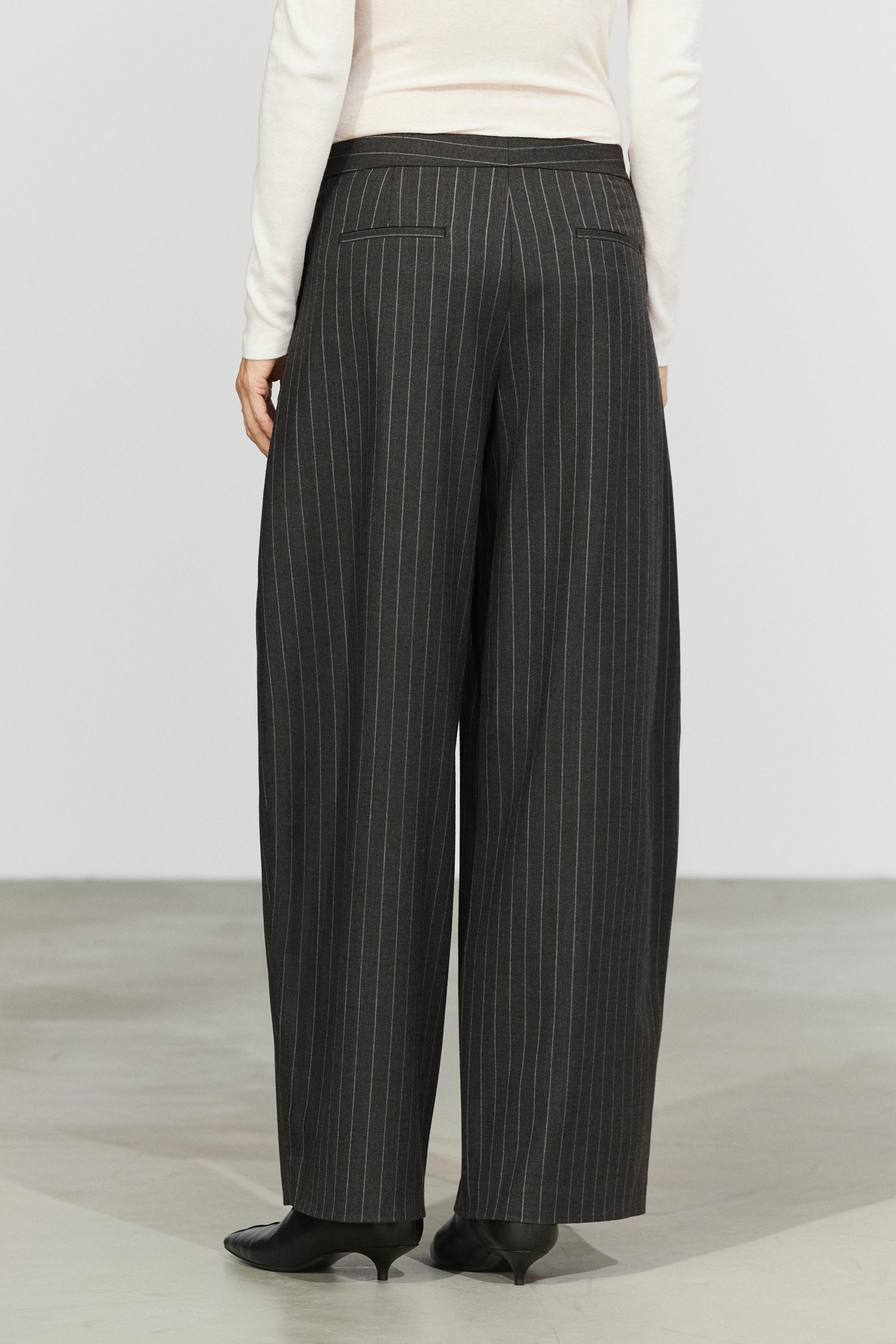 Wool blend striped wide-leg pants