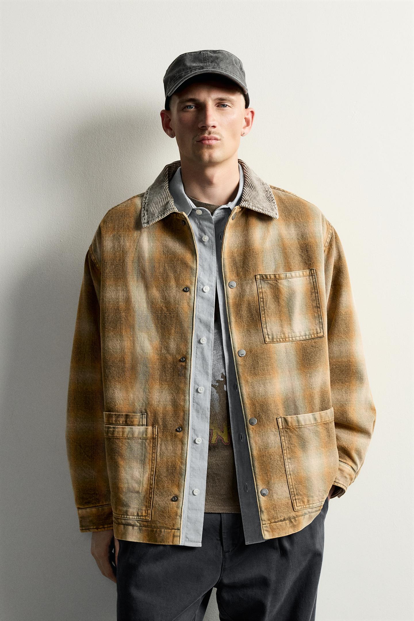Мужская куртка Zara Washed Quilted Check, цвет: Жёлтый — фото 2