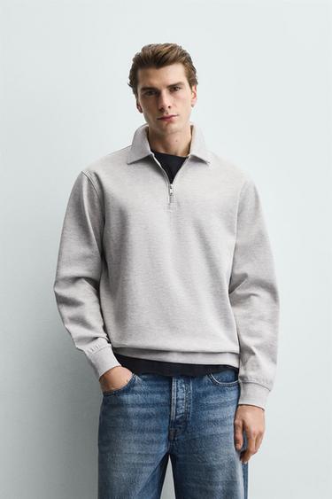 SUDADERA POLO INTERLOCK CREMALLERA - Gris vigoré de Zara