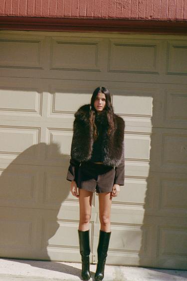 Zara FAUX FUR VEST - Brown - Image 0