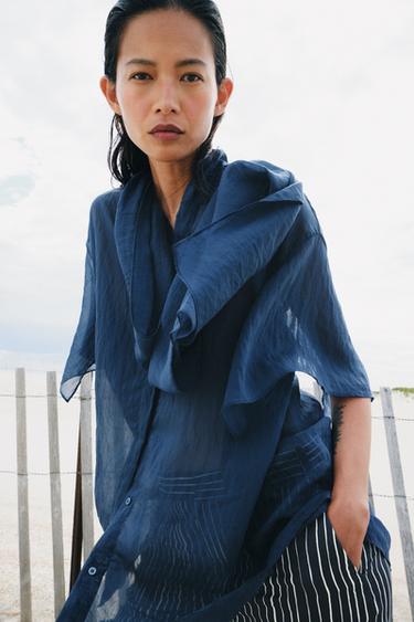 Zara ZW COLLECTION 絲巾襯衫 - 藍色