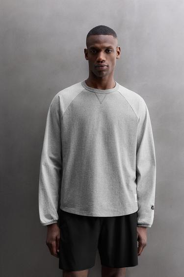 Zara 刺繡撞色長袖 T 恤 - 斑紋灰色
