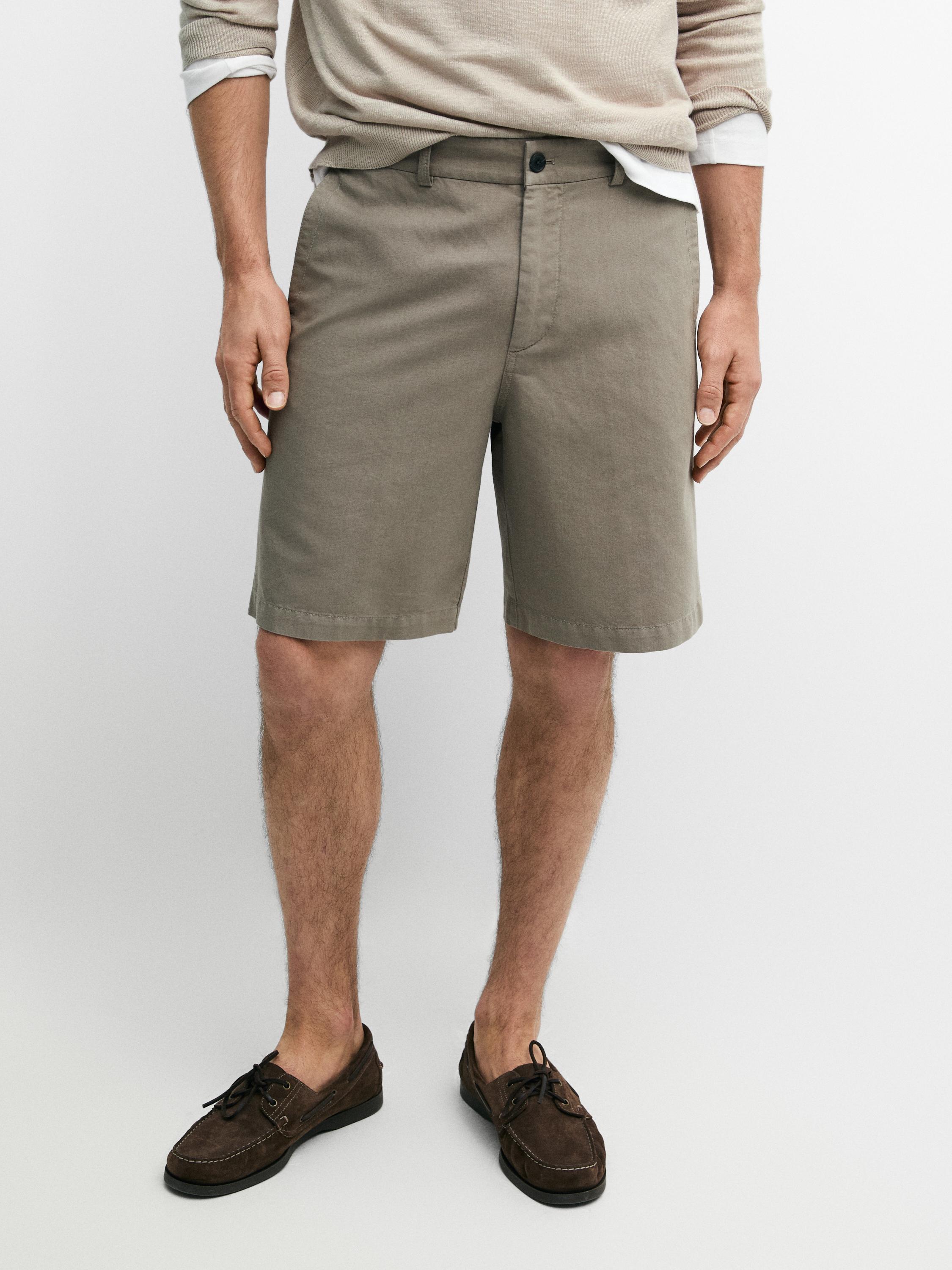Linen blend Bermuda shorts — Light khaki
