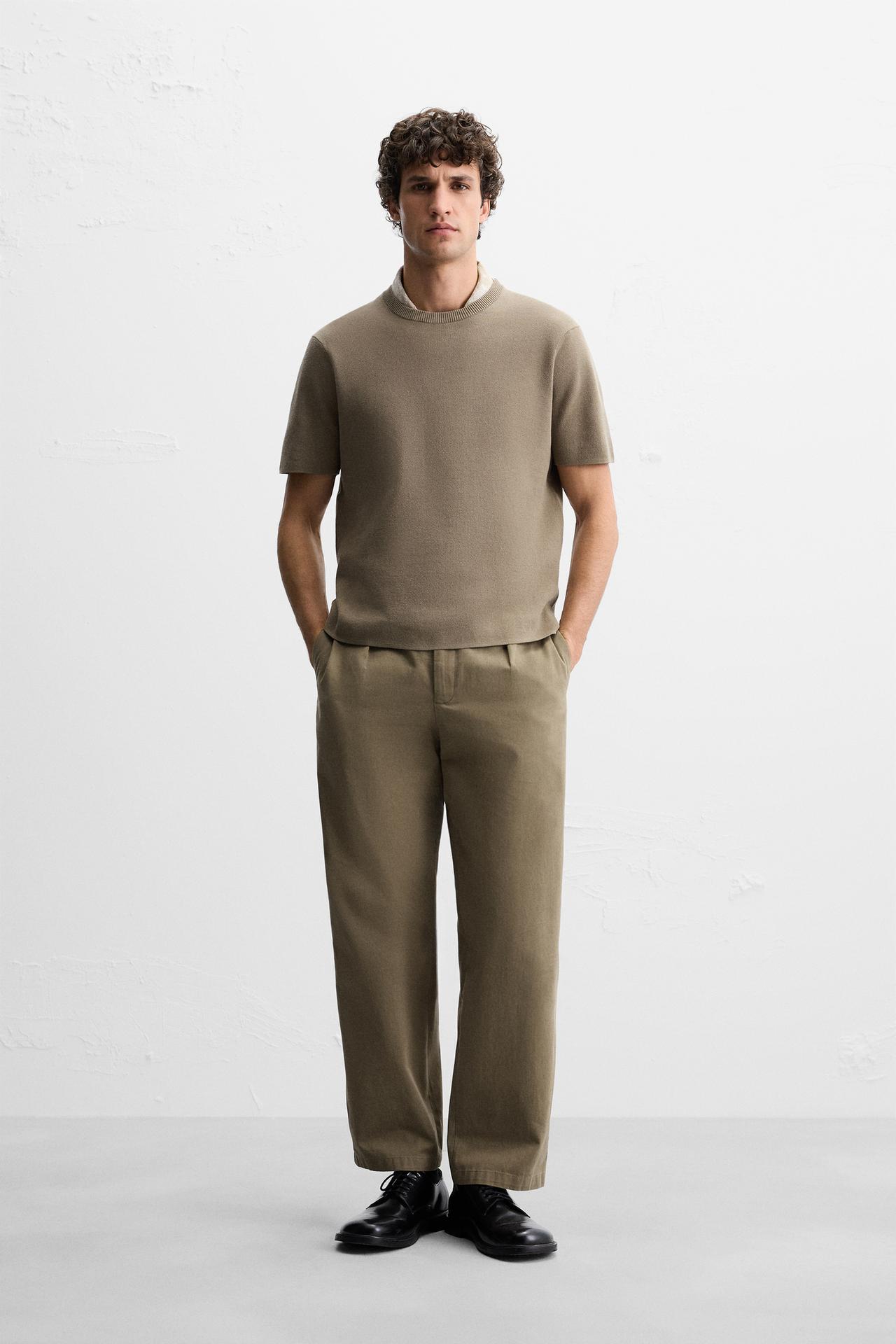 Zara RELAXED FIT KNIT T-SHIRT - taupe brown