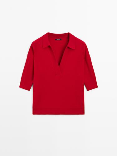 Polo punto cuello pico mezcla lana - Rojo de Zara