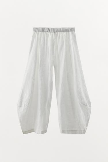 VOLUME LINEN TROUSERS - White by Zara - Image 2