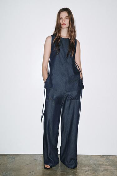 ZW COLLECTION DENIM TIE TOP - Blue by Zara - Image 3
