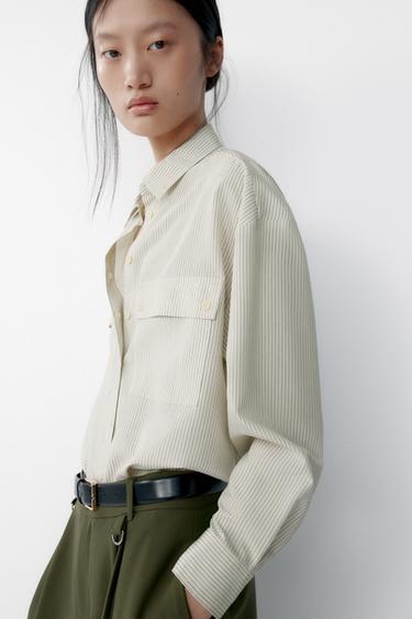 CAMISA RAYAS BOLSILLOS - Crudo / Negro de Zara