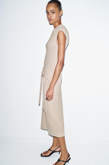 SOFT FABRIC DRESS WITH KNOT - Sand / Marl by Zara - Image 4