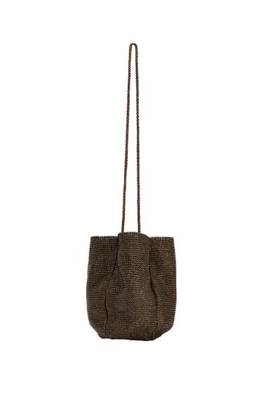 Zara 金屬質感編織手提包 - 棕色