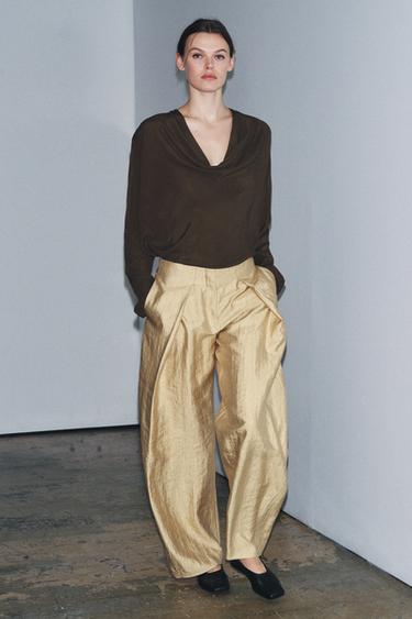 ZW COLLECTION DRAPED FLOWING BLOUSE - Tobacco by Zara