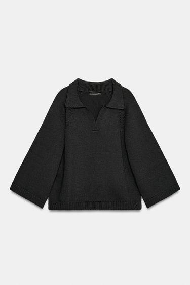 KNIT POLO JUMPER - Black by Zara - Image 5
