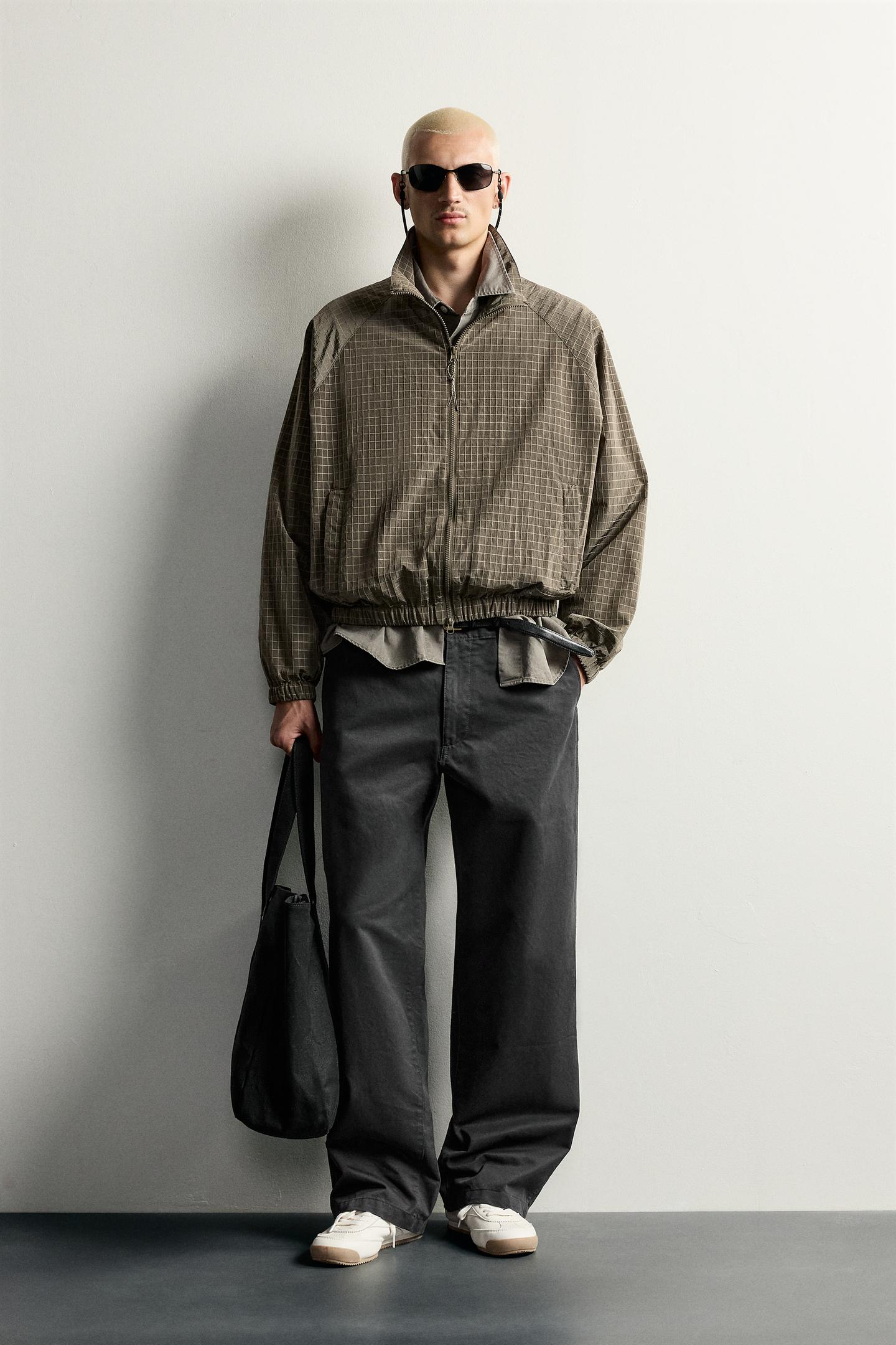 Мужская куртка Zara Check Jacquard Technical, цвет: Хаки